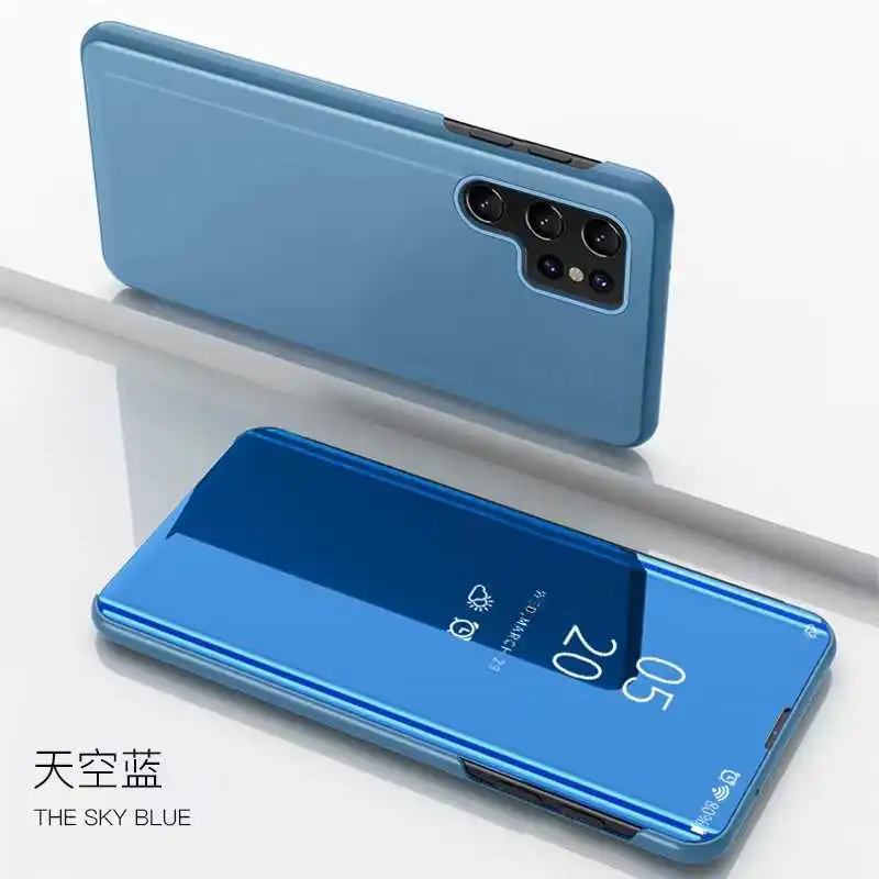 Sleek Plating Mirror Smart View Leather Flip Phone Case with Anti-Fall Protection