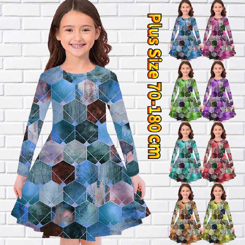 

Autumn Fashion Casual Knee-length Skirt Little Girl Lovely Long Sleeve Skirt Round Collar New Design Printing Princess Skirt