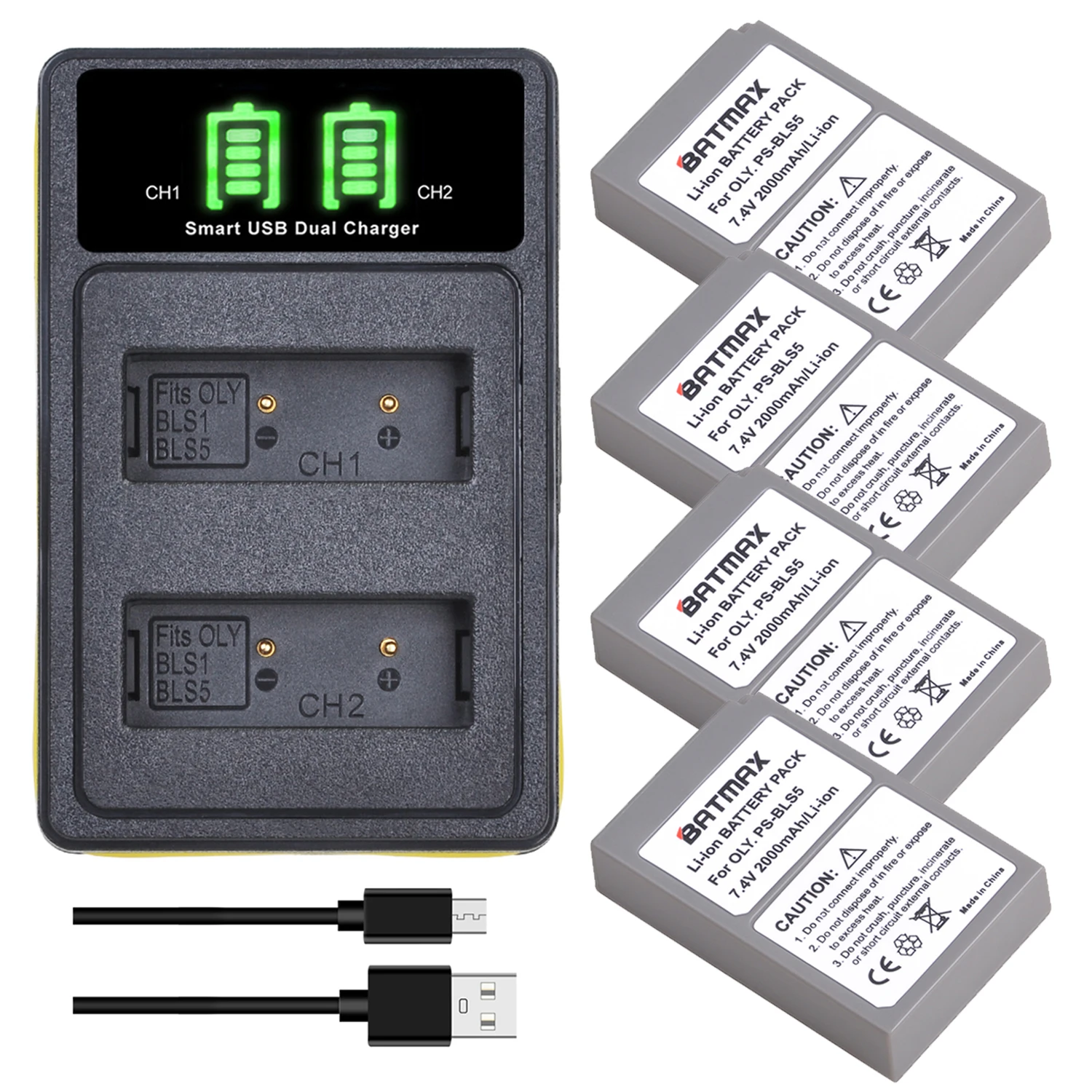 Batmax Ps-Bls5 Bls50 Batteria + Led Doppio Caricatore Usb Per Olympus Pen E-Pl2,E-Pl5,E-Pl6,E-Pl7,E-Pm2, Om-D E-M10, E-M10 Ii, Stylus1