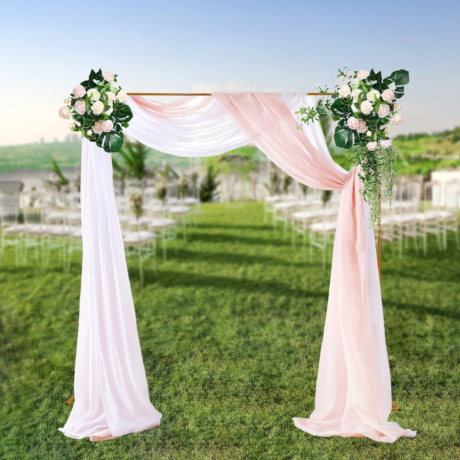 3*3m Gold Wedding Arch Backdrop Stand Square Wedding Arch Stand with Bases for Weddings Quinceaneras Party Event Decor (Gold)