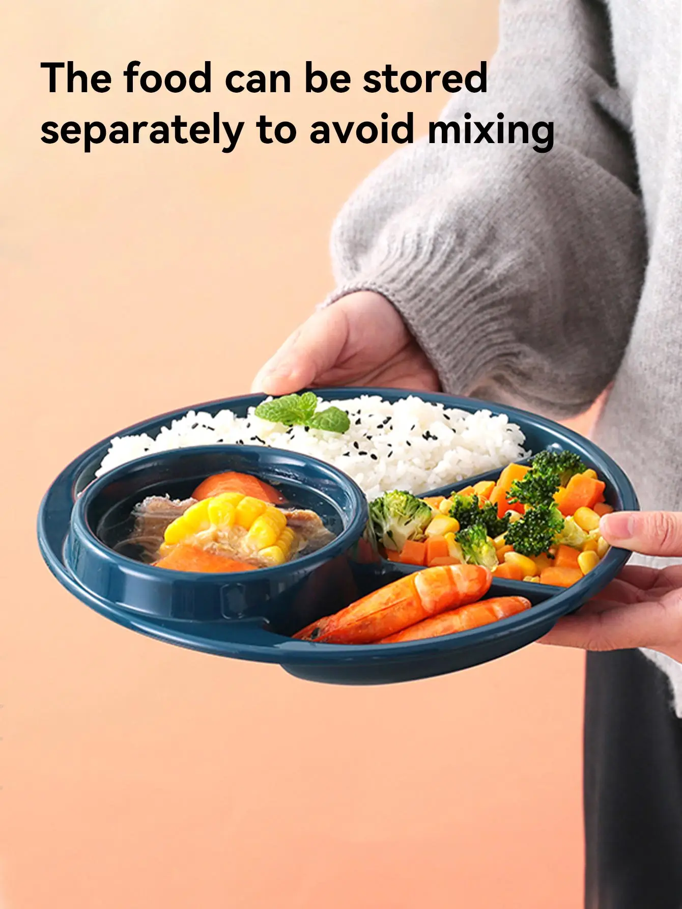 Reusable Round Dinner Plate With Fork Spoon Kitchen Dinnerware Divided Plates For Adults Children Microwave Safe Dish dining dish