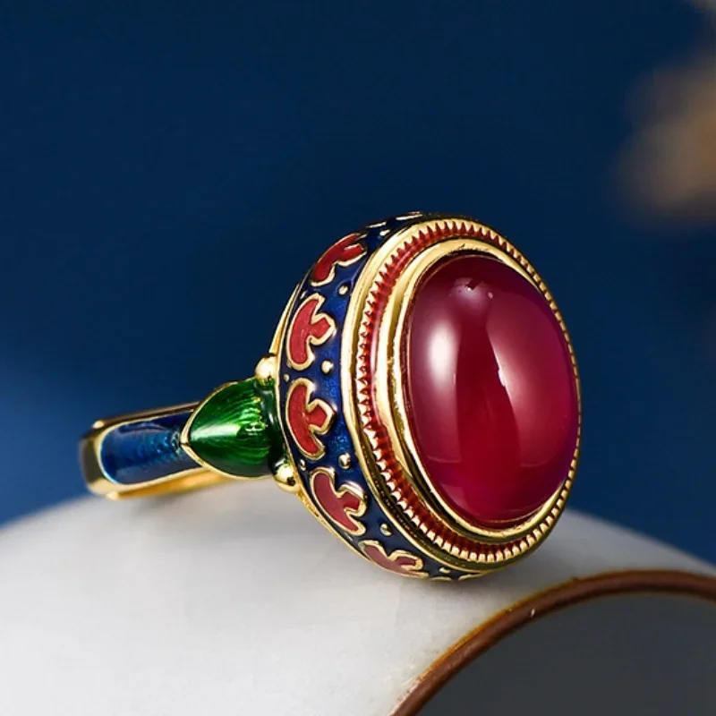 S925 sterling silver rings for Women New Fashion ancient gold plated enamel ethnic style pendant earrings jewelry free shipping