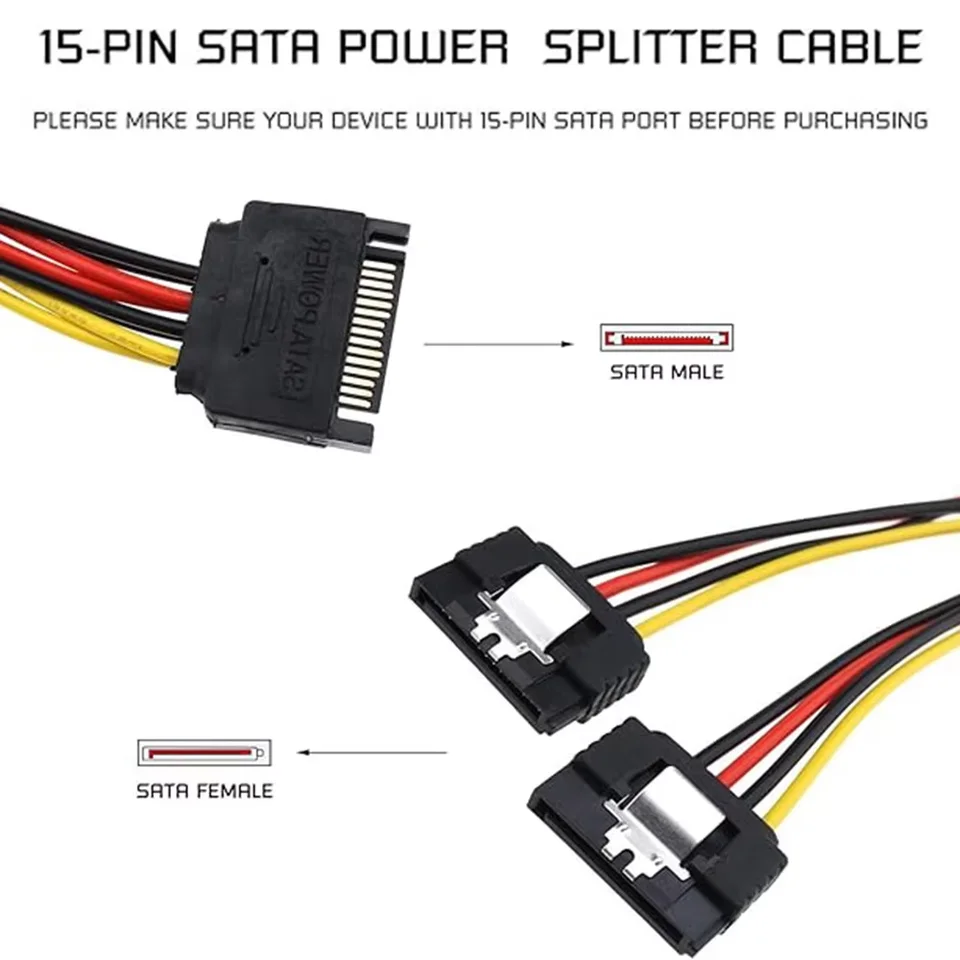 Zheino SATA Power Splitter Cable (2 Pack) SSD Power Cable HDD Power Cable Hard Drive
