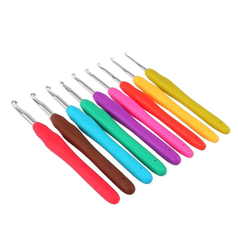 Crochet Needles Aluminum Hook with Colorful Soft Rubber Grip Cushioned Knitting