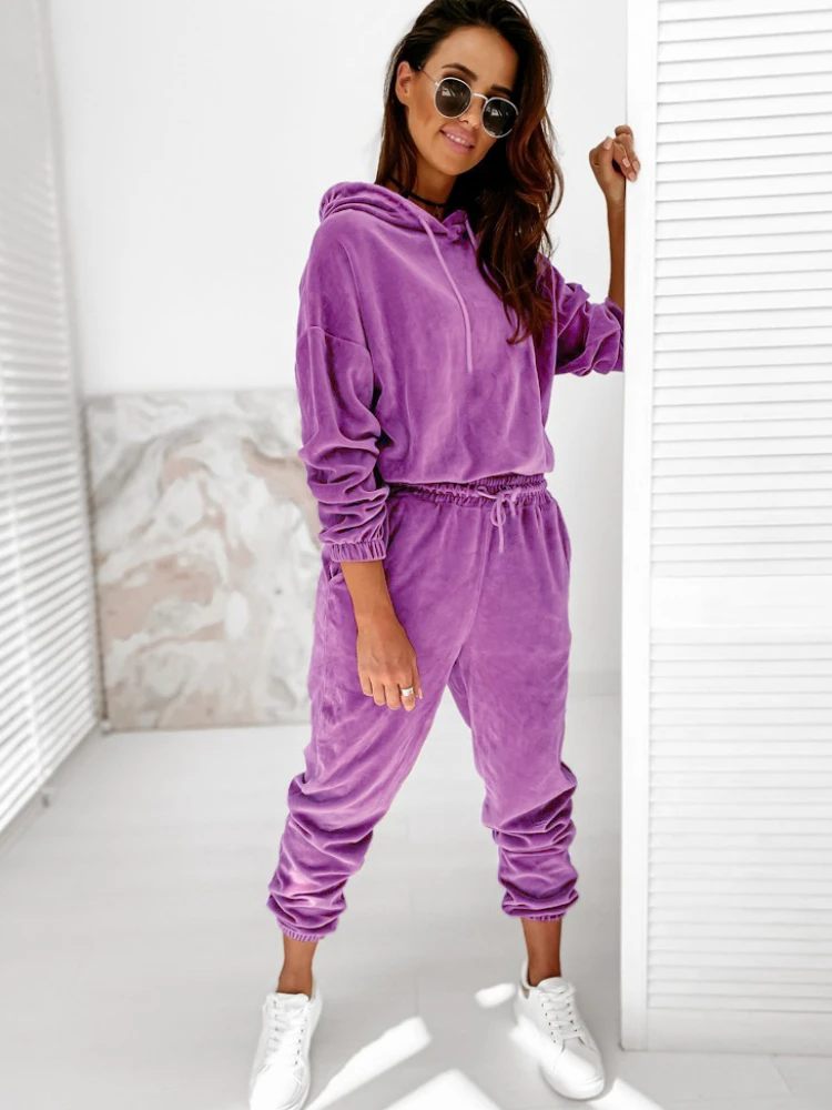 

Femme 2 Piece Sets Womens Outfits Velour Tracksuit Women Winter Top Pants Suit Conjuntos De Mujer Ensemble Femme 2 Pièces Sets