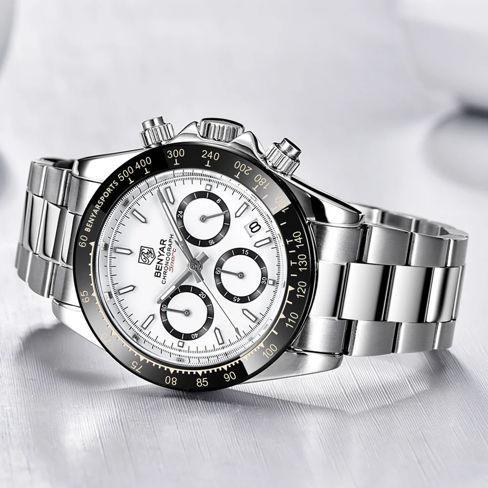 BENYAR Watch For Men New Luxury Brand Chronograph Calendar Chronography 30M Waterproof Stainless Steel Men Watch Montre Homme