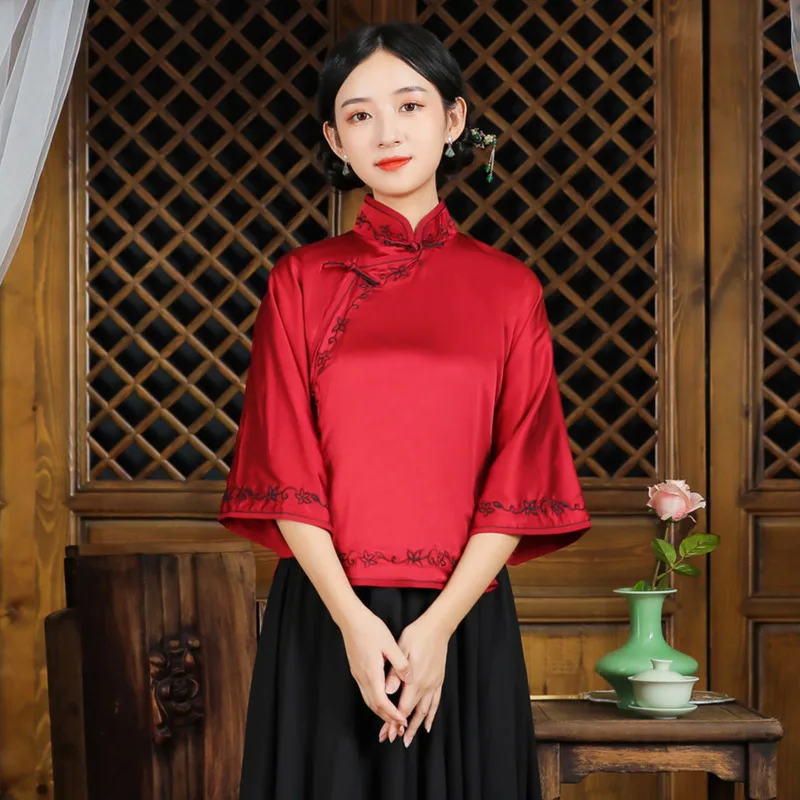 

Exquisite Cozy Ethnic Style Blouse Embroidery Chinese Shirt Women Spring New Improve Female Vintage Tops Traditional Clothes