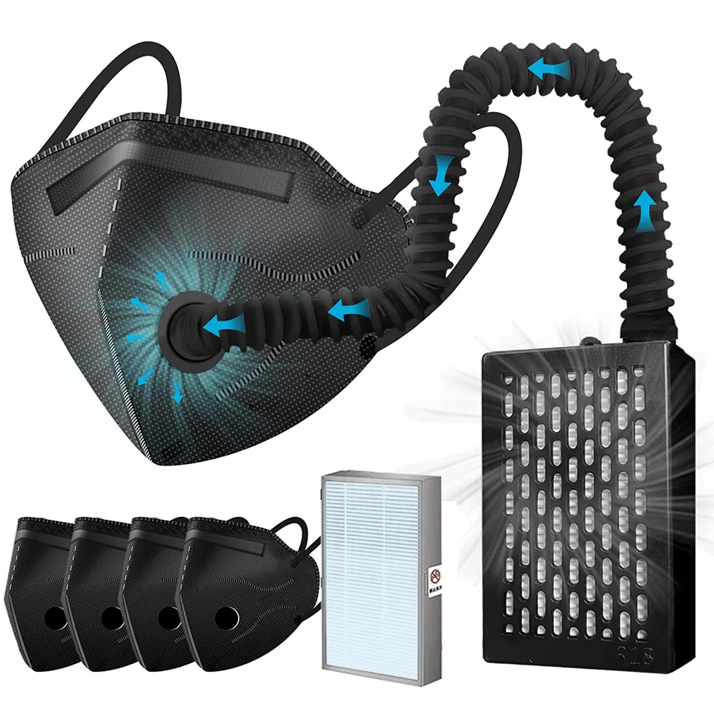 Electric KN95 Mask with Fan Air Purifying Respirator Replaceable Filter Breathable for Dust Woodworking & Construction