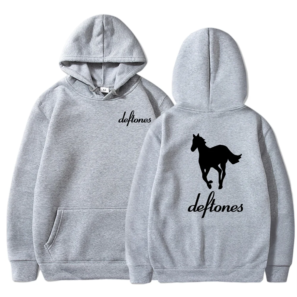 Deftones white horse print hoodie European and American fashion trend long sleeved hooded top men's loose hoodie zip up hoodie fleece hoodies print hoodies