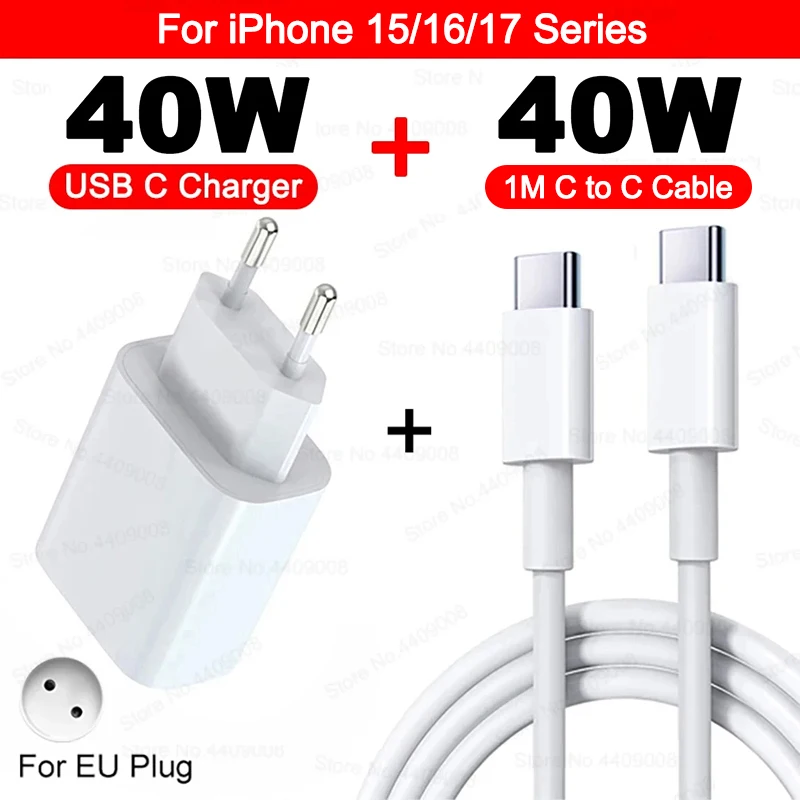 ตัวเลือกสินค้า อะแดปเตอร์ชาร์จเร็ว 40W Type-C สำหรับ iPhone 17 16 15 14 13 12 11 Pro Max