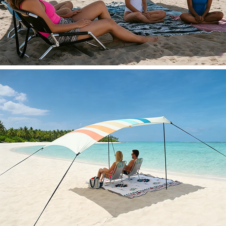 UPF50+ Lycra Strandzelt Sonnenschutz mit Sandsackanker Tragbares Outdoor-Vordach für Camping, Angeln & Picknick Großer Winddichter Unterschlupf – Detail 9