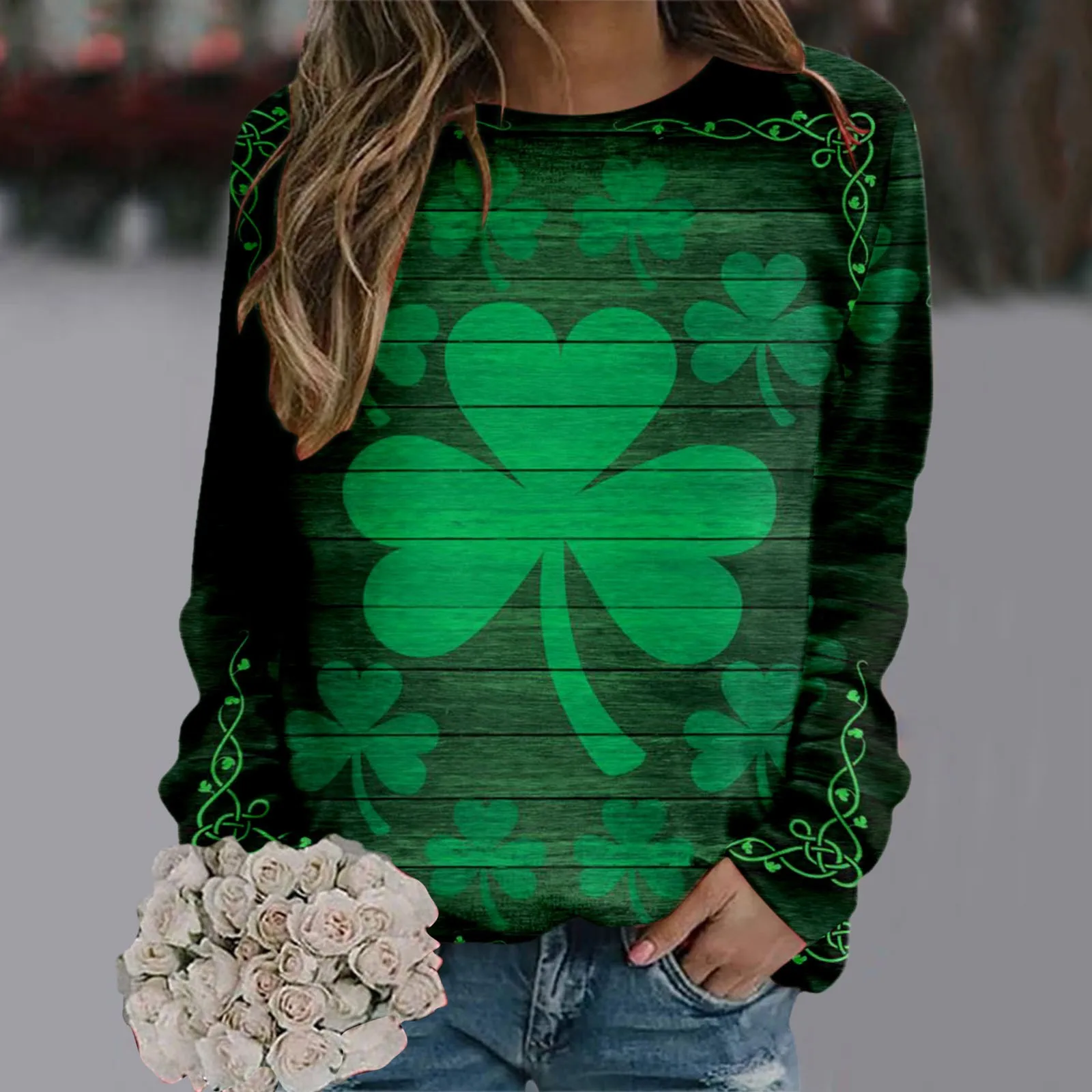 

Plus Size Women's Clothing Happy St. Patrick’s Day Print Graphic Hoodies For Female Green Tee Women Spring Warm Pullovers