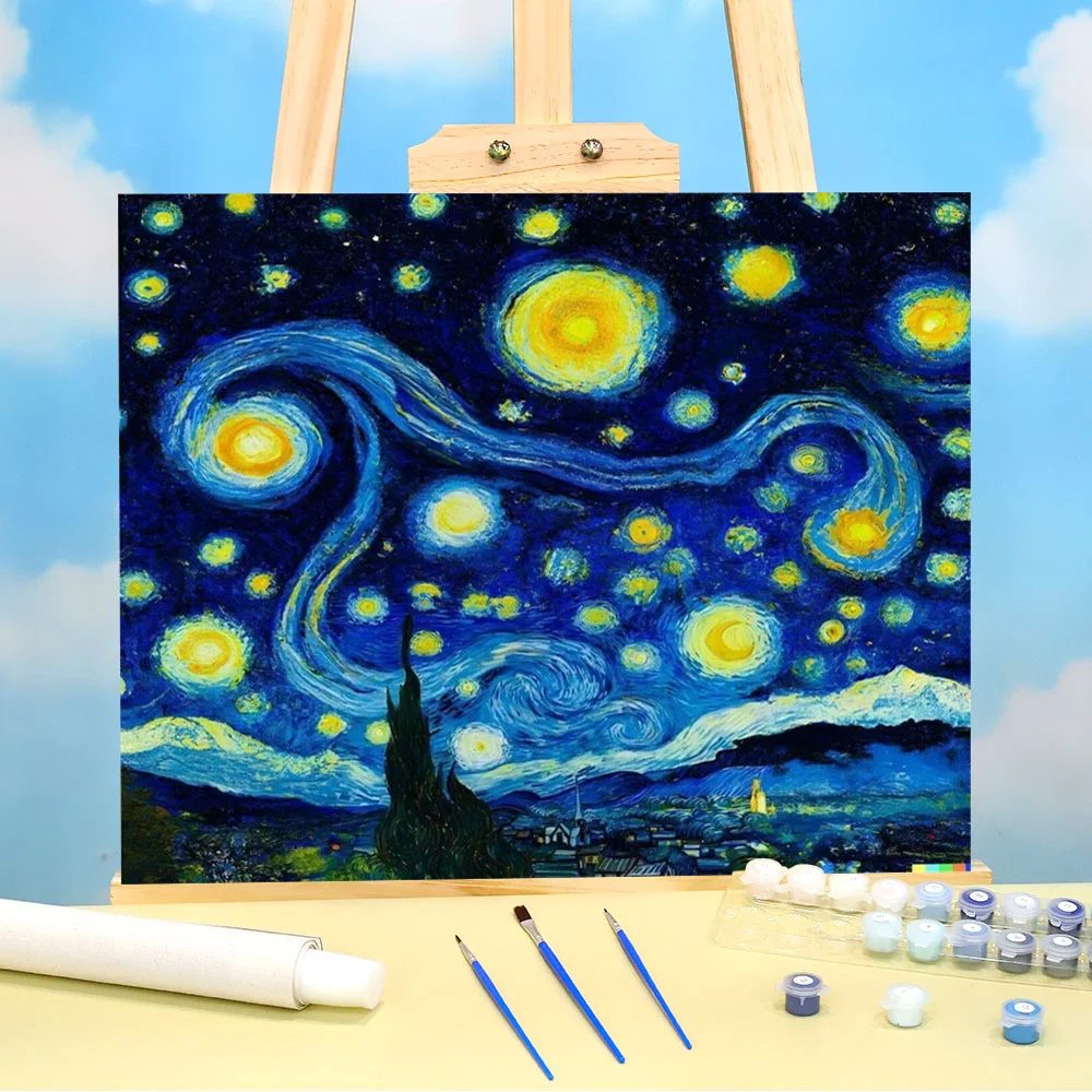 Pintura por números Noche estrellada de Van Gogh Kit de actividades para  adultos Imprimible Color avanzado por números Decoración del hogar DIY  Diseño mejorado -  España