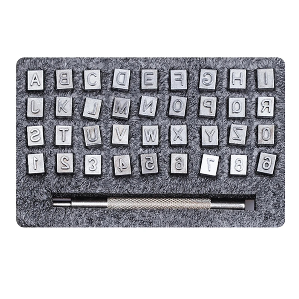 37pcs Leather Alphabet Stamps Punch Capital Letters & Number Stamping Tools Set DIY Name Punching Tool 4mm/6mm Metal