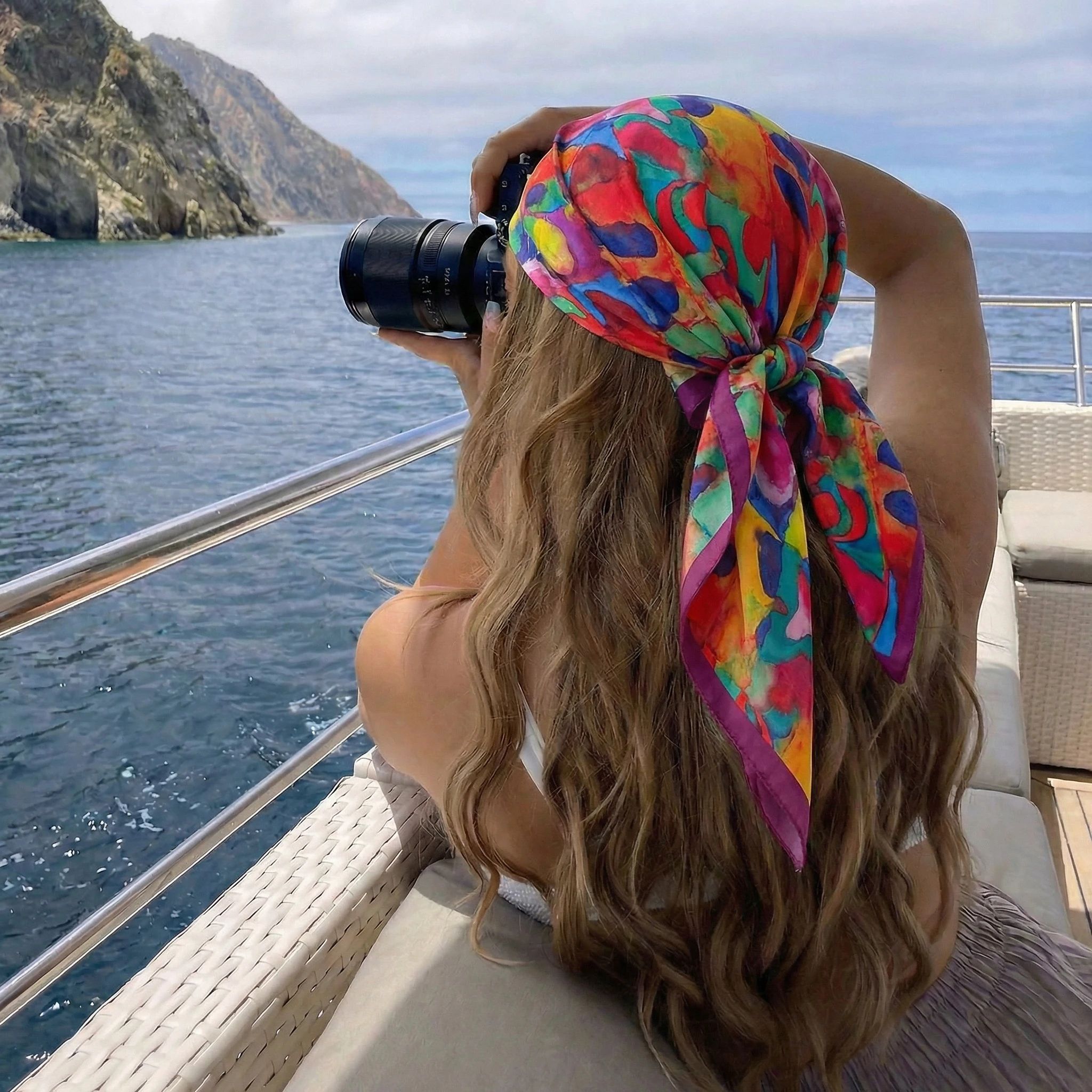 Damen Frühling Sommer Quadratischer Schal 70*70cm Satin Seidenschal Kopftuch Damen Foulard Strand Bandana Damen Halstuch Haarband – Detail 3