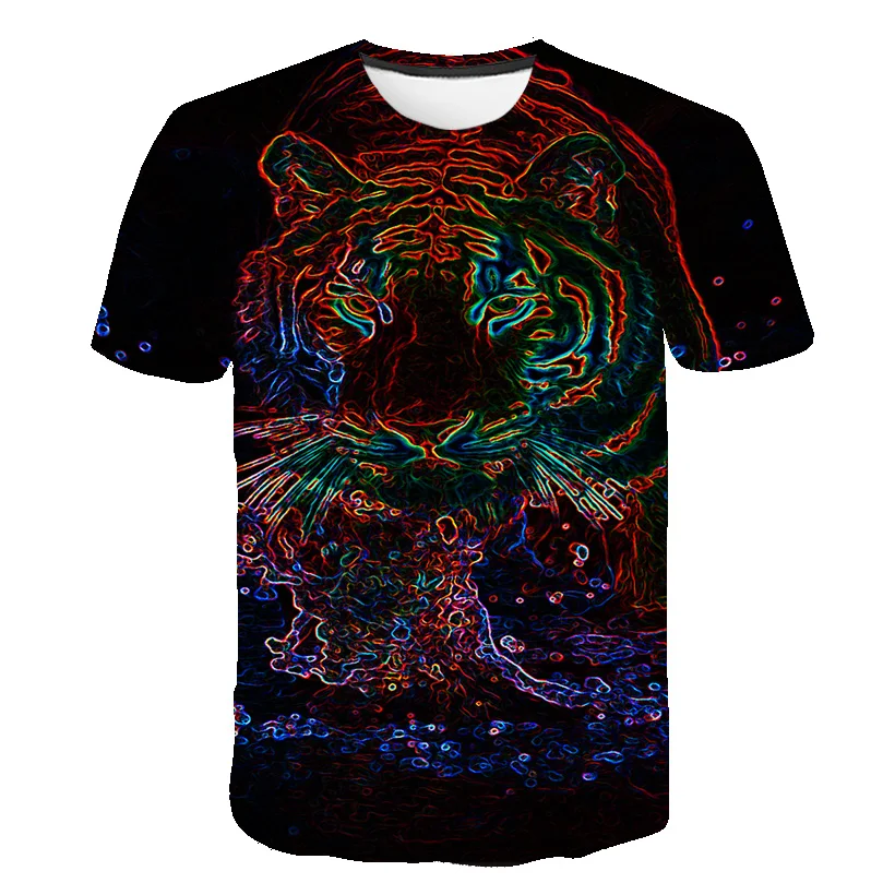 

Jungle Beast Cartoon Tiger Leopard 3D Printed Animal T-shirt Men's Summer Plus Size Top Fashion Classic O Collar Short Sleeves