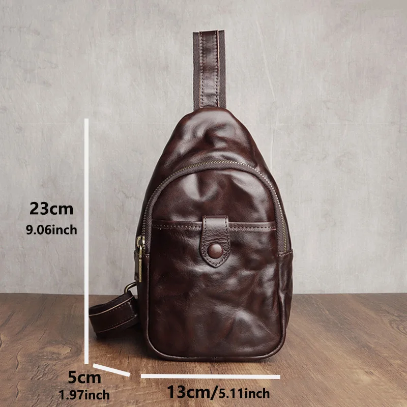 NZPJ Men's Retro Genuine Leather Crossbody Chest Bag Casual Outdoor Fashionable Sling Bag for Men