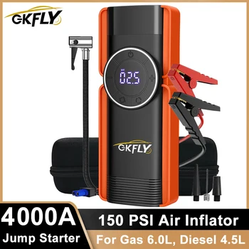 GKFLY 4000A Avviatore di emergenza per auto Accumulatori e caricabatterie di riserva Portatile 150PSI Pompa di aria Batteria per auto Booster di emergenza Dispositivo di avviamento Avviamento per auto