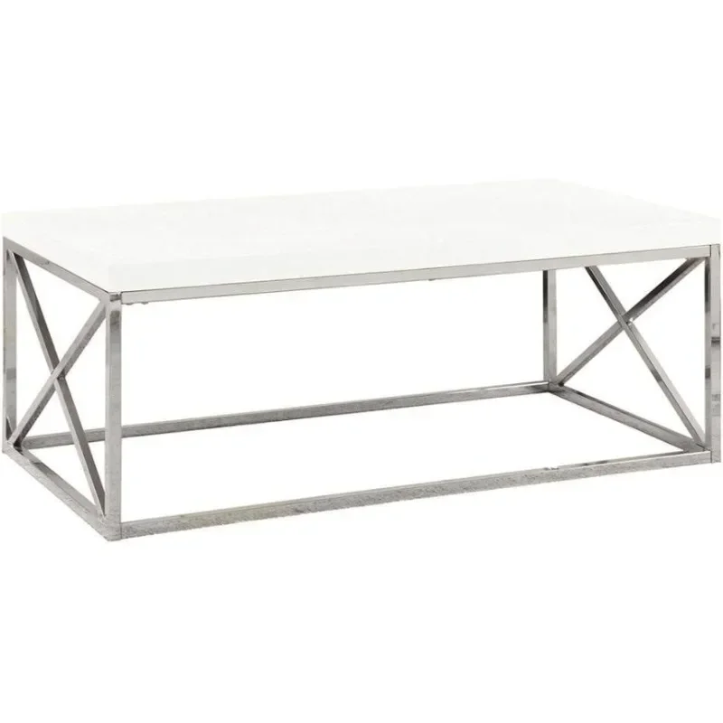 

Modern Coffee Table with Metal Frame, 44 Inch L, Glossy White / Chrome