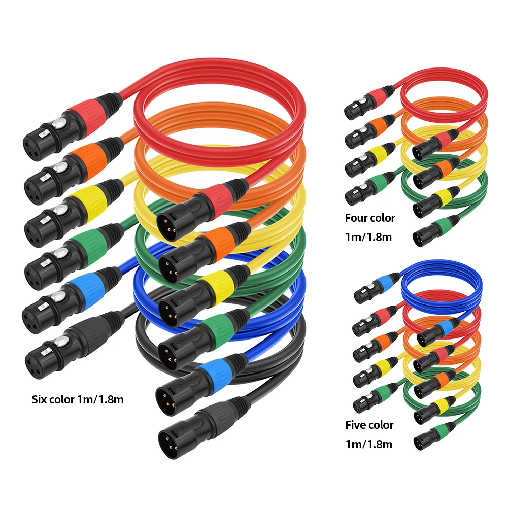 4/5/6 Pack XLR Cable 1/1.8M Male To Female 3 Pins Balanced XLR Microphone Cable Multi Colored 3-Pin Balanced Shielded XLR Cable 2