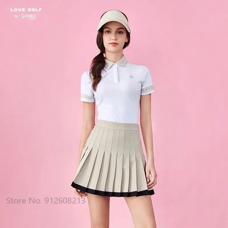 Love Golf Women Patchwork Golf Pleated Skirt Lady Anti-exposure Elastic Culottes A-line Slim Panskirts with Inner Shorts