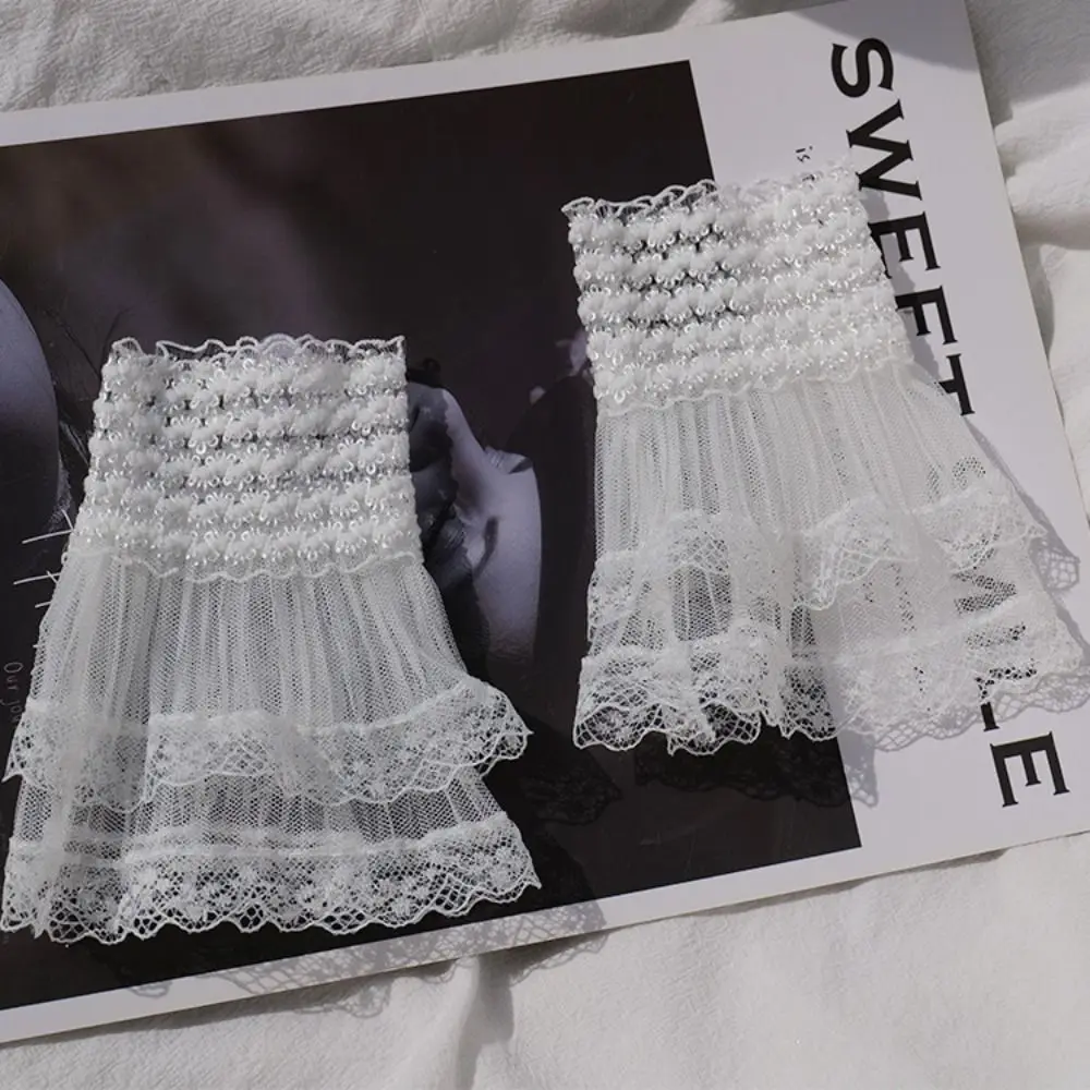 Spring Autumn Detachable Sleeve Cuffs Lace Cuffs Fake Sleeve Ruffles Elbow sunscreen gloves,ice sleeve gloves 1Pair
