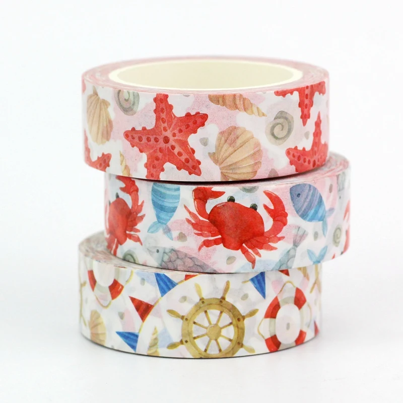 NEW 1pc 10M Decor Mushrooms Flowers Coffee Cups Nautical Washi Tape Set for Scrapbooking Journaling Masking Tape Cute Stationery 5