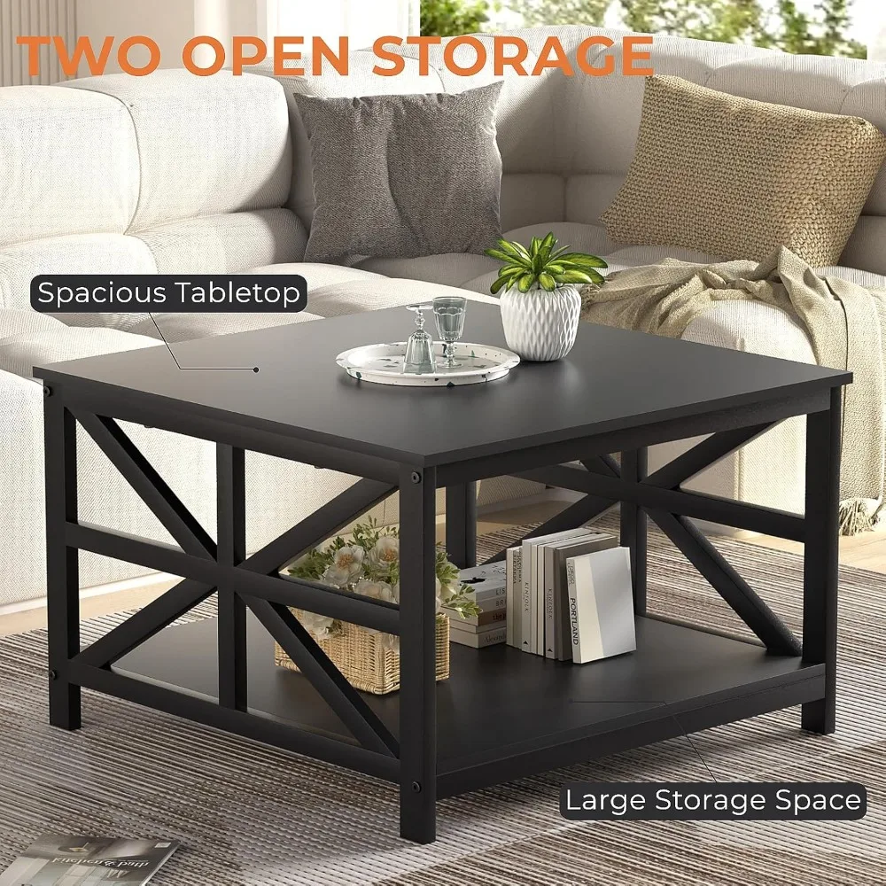 Coffee Table with Storage, Small Square Center Tables with Seamless One-Piece Tabletop Farmhouse Style,Coffee Table 5