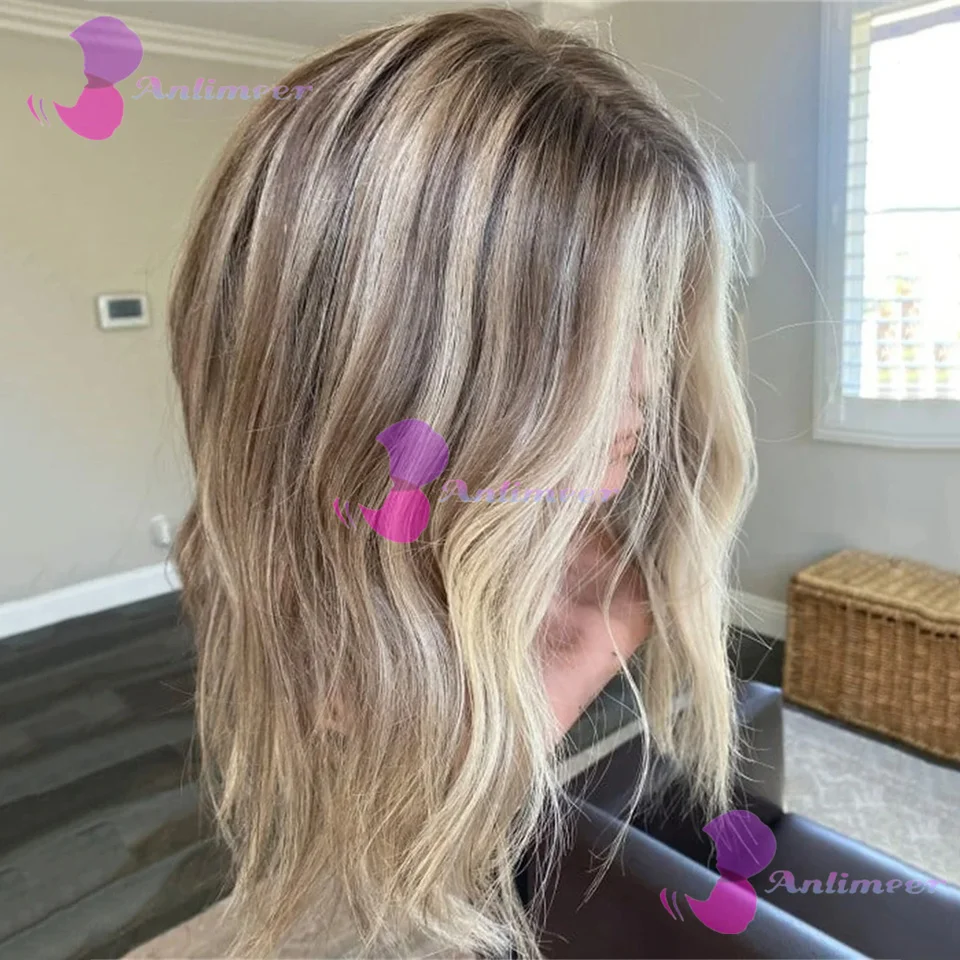 #613 Highlight Balayage Glueless Human Hair Natural Wavy Short Bob Wigs Full Lace Wigs 180% Density Pre Plucked Full Lace Wigs 2