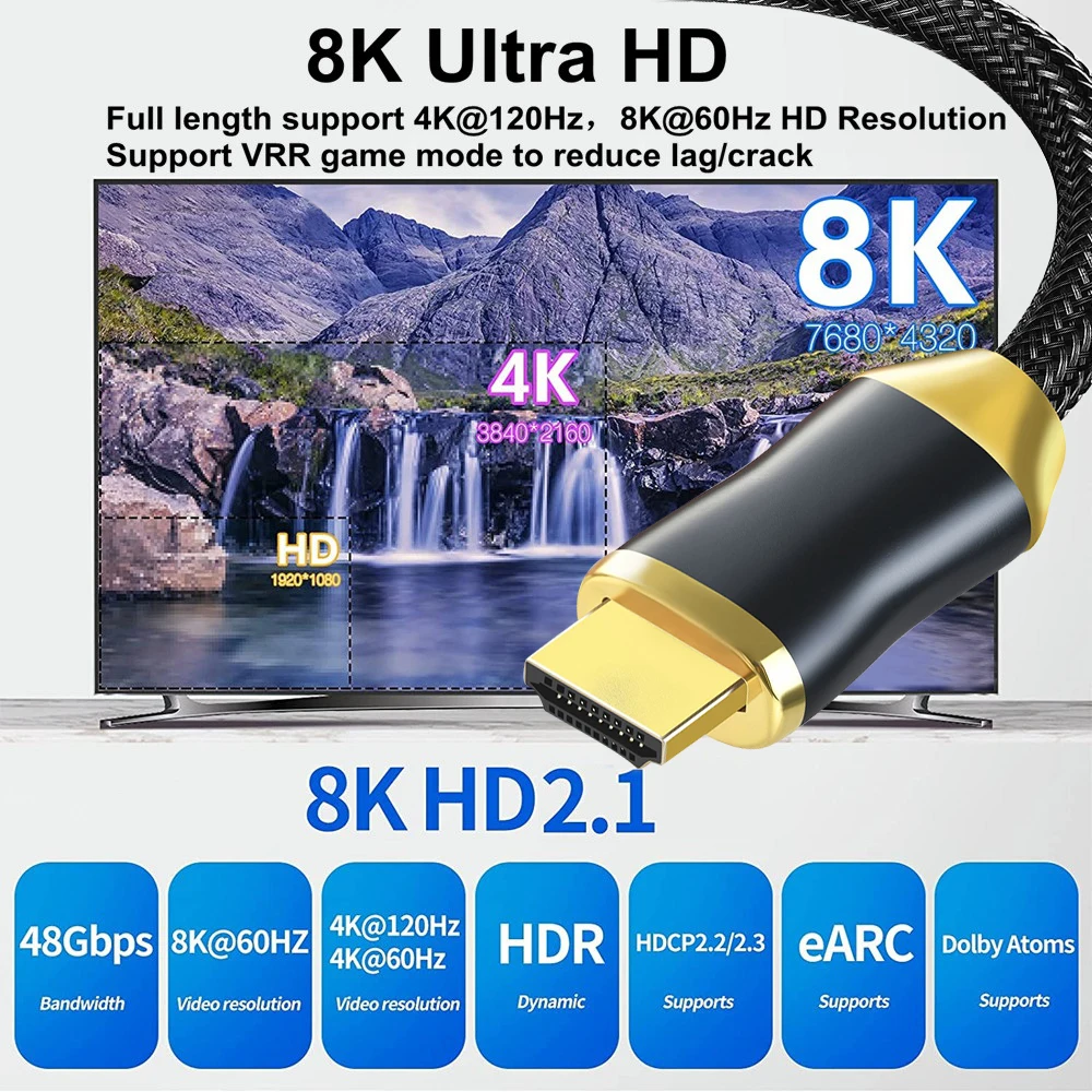 Hannord ǻ TV ڽ PS5  2.1 ̺, UHD HDMI ȣȯ, ̳ HDR 8K, 4K, 2K, 60Hz, 48Gbps EARC 3D HDCP
