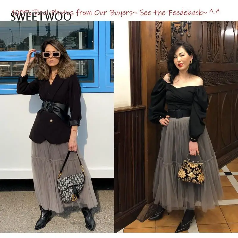 Goth Maxi Long Skirts for Women Fairy Grunge Pleated Tulle Skirt Black Pink White Gothic Clothes 2022 Korean Fashion Tide Chic