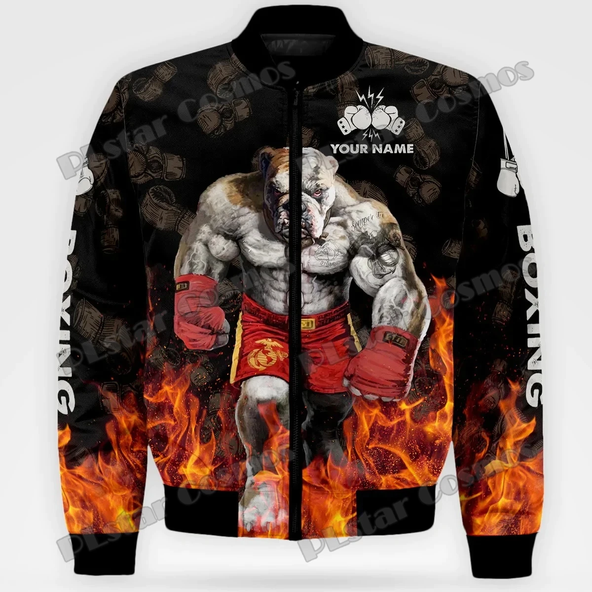 Herbst/Winter Männer Bomber Jacke Benutzerdefinierte Name Muay Thai Wildschwein und Jiu Jitsu Pitbull 3D Gedruckt Unisex Casual Zipper jacke WP35 – Detail 4
