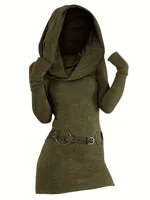 European and American fashion women's temperament commuter pile collar solid color knitted dress - Image 3