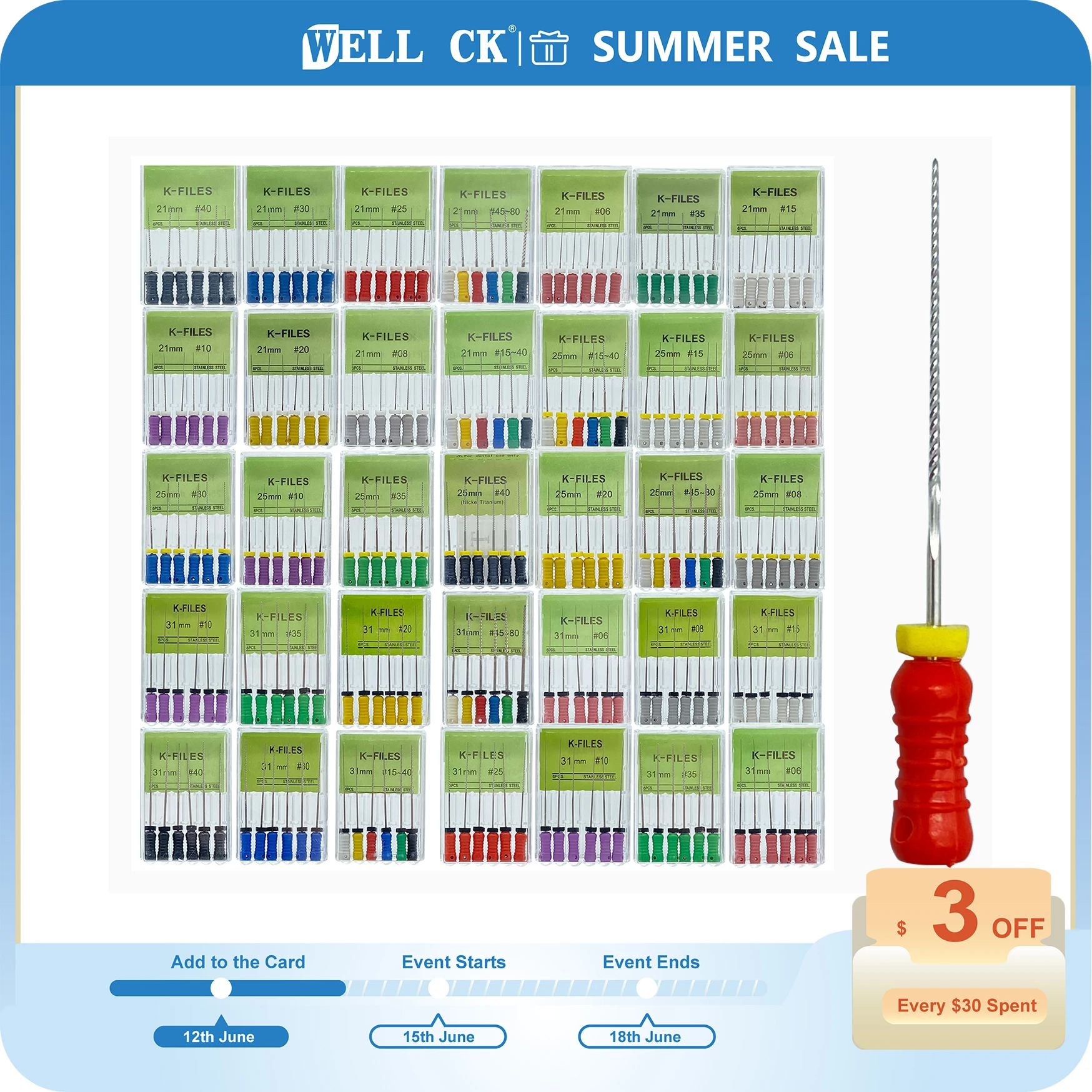 21mm/25mm/31mm 6pcs/pack K Files Stainless Steel Dental Endodontic Instruments Dental Root Canal
