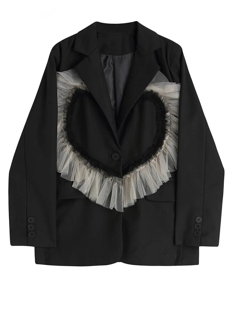 

Women Black Mesh Elegant Big Size Blazer New Lapel Long Sleeve Loose Fit Jacket Fashion Tide Spring Autumn O254