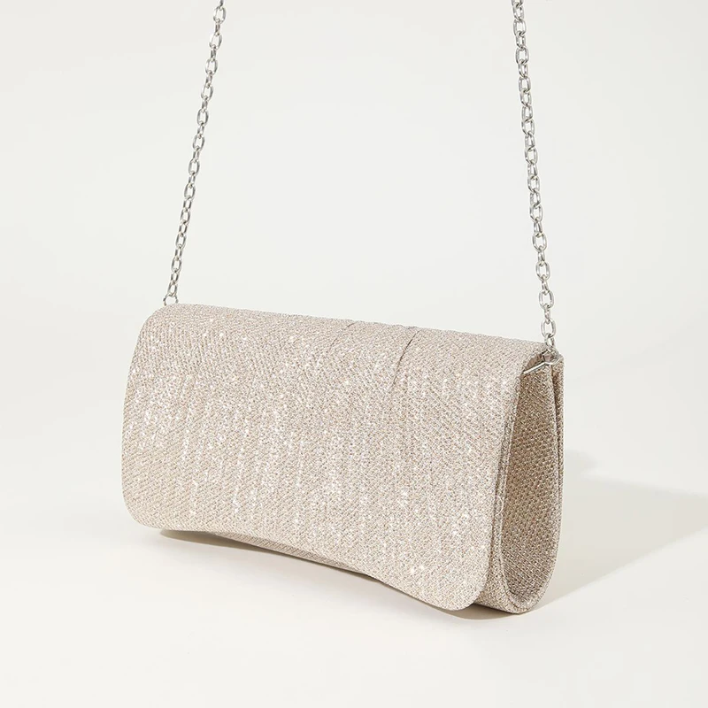 Women's Pleated Sequin Evening Clutch Bag Wedding Purse Bride Handbag Chain Crossbody Bag For Banquet Party Dinner Bag