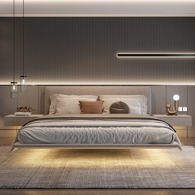 Suspendedbedmodernminimalistfabricbedtechnologyfabricmasterbed