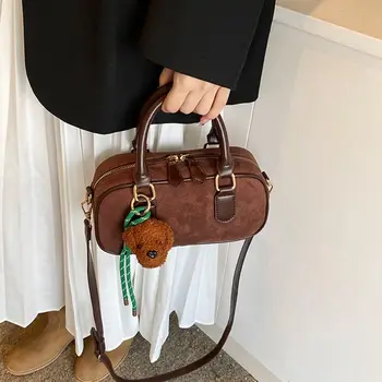 Borsa da Bowling in PU in pelle PU moda borsa a mano piccola borsa quadrata in tinta unita borsa a tracolla in stile coreano di grande capacità Shopping 1