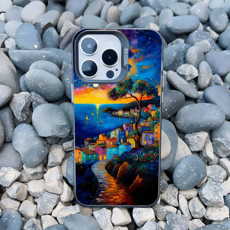 Luxuriöse Sonnenuntergang-Insel-Szenerie Handyhülle für iPhone 13 Mini 12 11 Pro Max 17 16 15 14 Pro Max Plus Landschafts-Laser-Cover Fundas – Detail 1