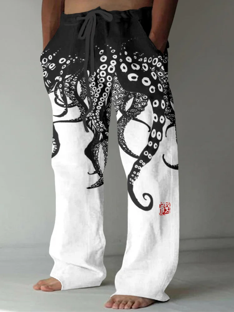 Summer Stylish And Comfortable Everyday Beach Pants Octopus Pattern 3D Printed Casual Plus Size Men's Casual Pants 5