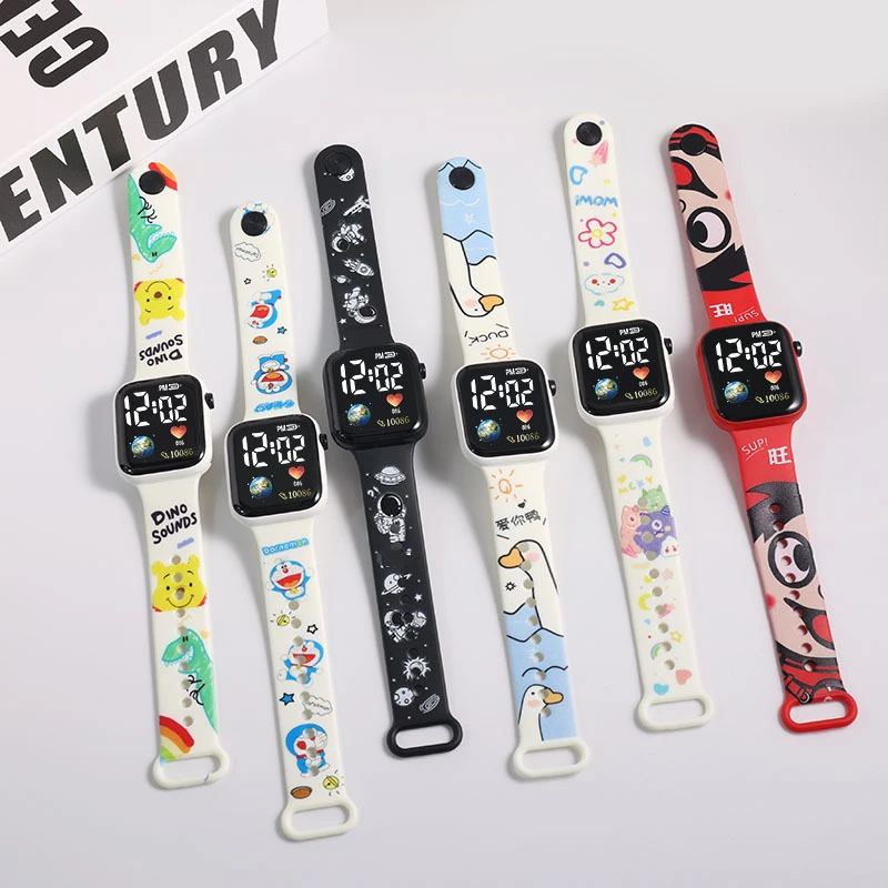 NEW Disney Stitch Doraemon Children's watch cartoon print strap LED square Waterproof electronic watch boys girls birthday gifts 6