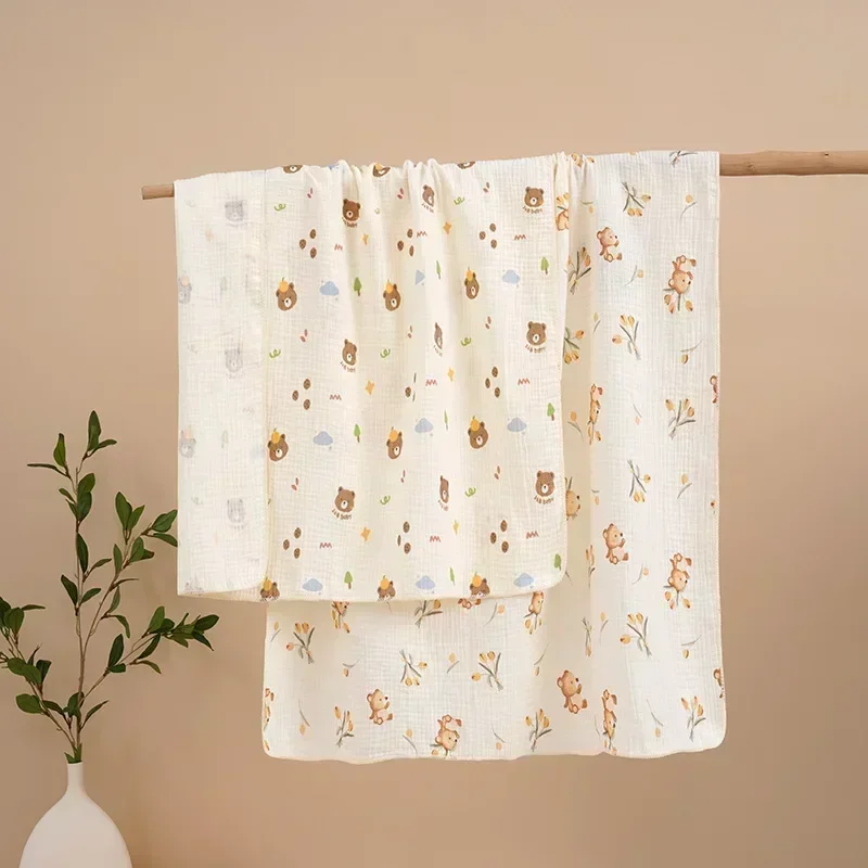 Ins Cartoon Baby Newborn Swaddling Infant Cotton Gauze Bath Towel Animal Flowers Soft Stroller Blanket Muslin Diaper Wrap Cloth