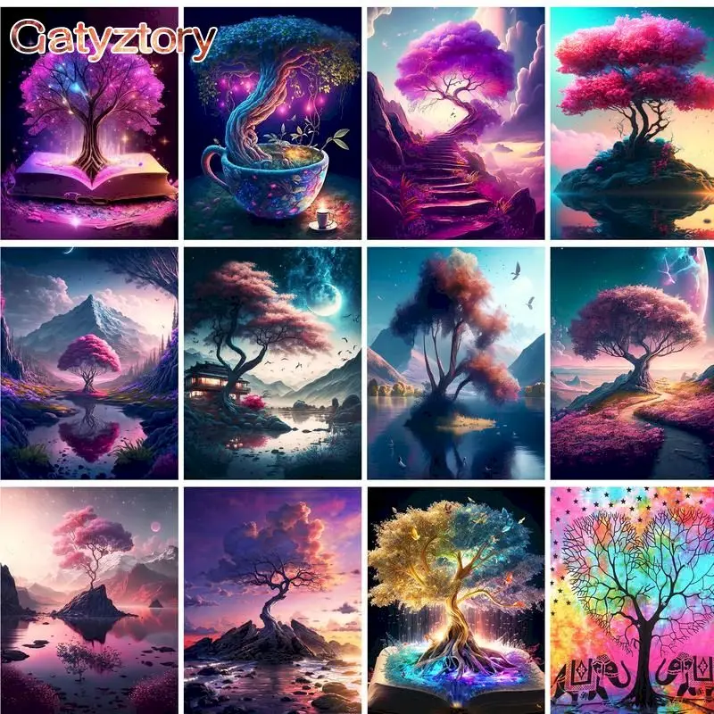 

GATYZTORY DIY Painting By Numbers Color Tree HandPainted Oil Painting Modern Kits Drawing On Canvas Unique Gift Home Decoration