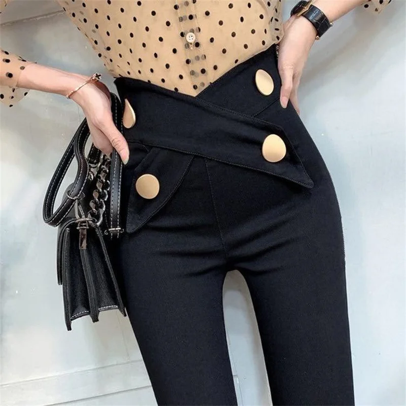 linen pants women New Temperament leggings skinny pant 2022 spring summer Female outer wear elastic thin leg pants black high waist trousers capri leggings with pockets Pants & Capris