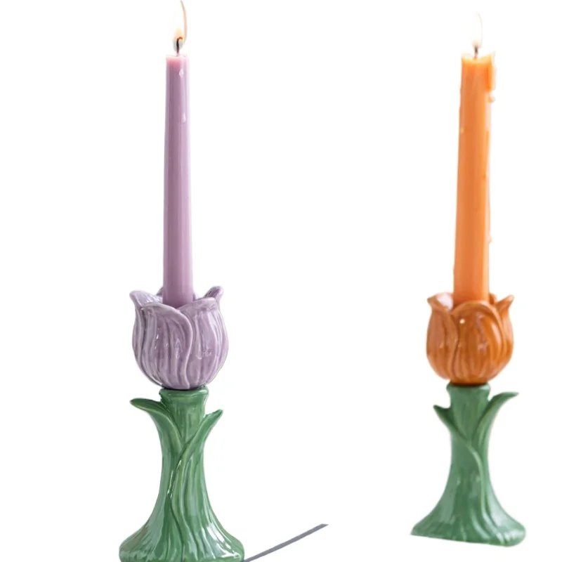Ceramic Hand Painted Flower Candlestick Home Decor