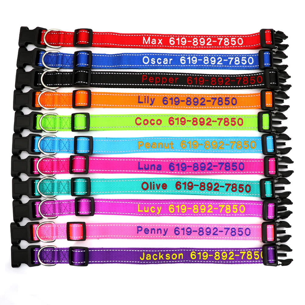 Adjustable Nylon Dog Collar Personalized Dogs ID Collars Free Embroidered Name Phone No. For