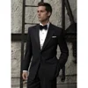 Black Men Suits 2 Piece Solid Color Chic Peak Lapel One Button Wedding Tuxedo Formal Party Prom Male Suit Slim (Blazer+Pants) 1