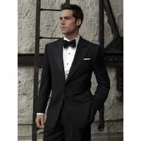 Black Men Suits 2 Piece Solid Color Chic Peak Lapel One Button Wedding Tuxedo Formal Party Prom Male Suit Slim (Blazer+Pants) 1