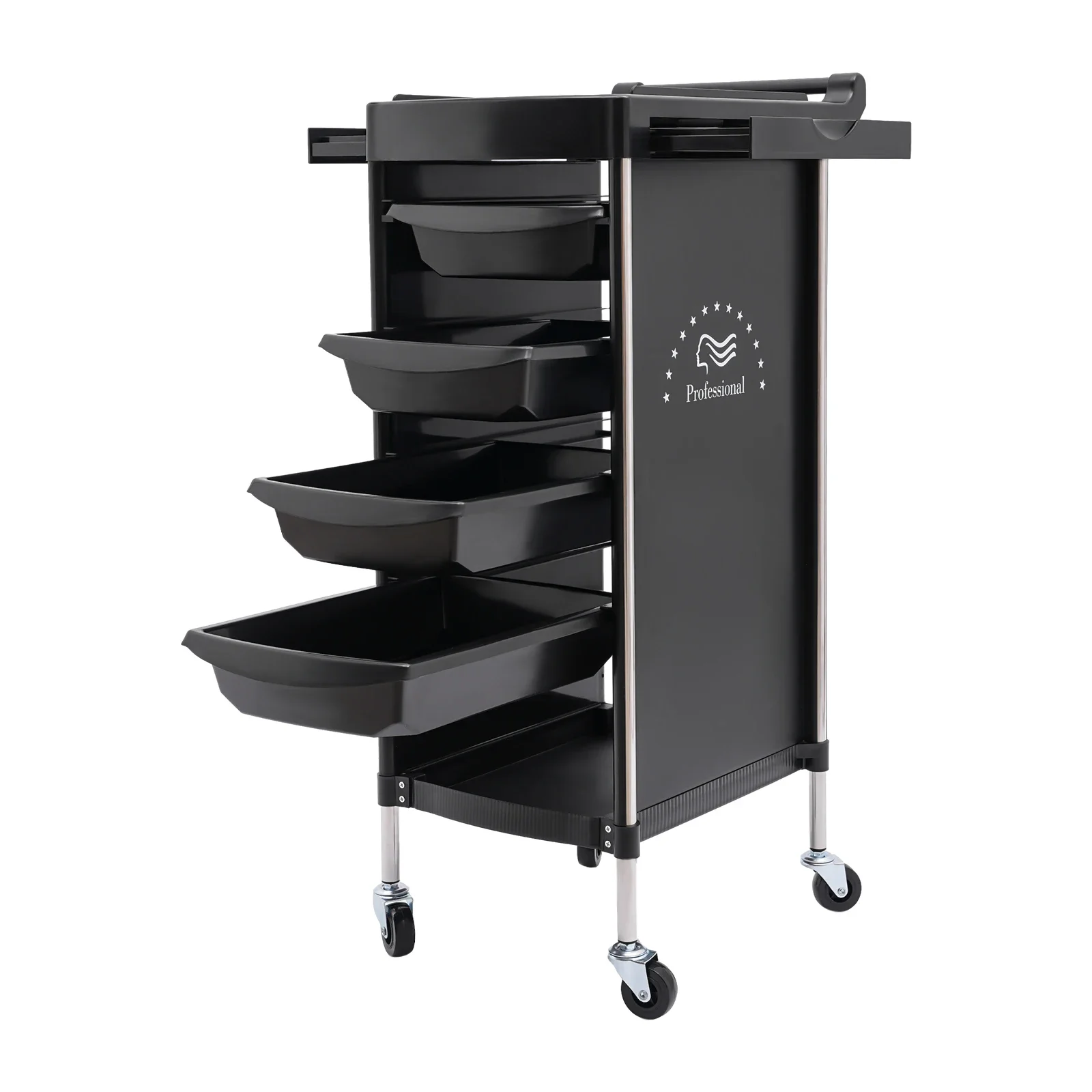 Friseurwagen mit 4 Schubladen und Rollen, Arbeitswagen Friseur für Stylist Friseur Hairstyling SPA (Schwarz) – Detail 4