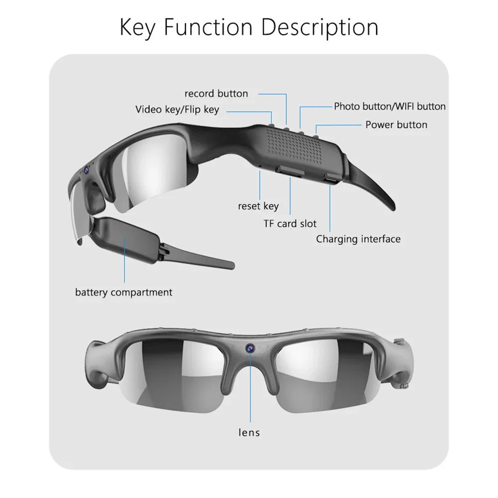 Smart Camera Glasses Video Sunglasses WiFi 1080P HD Video Recording Camera Glasses for Car Cycling Driving Hiking Fishing